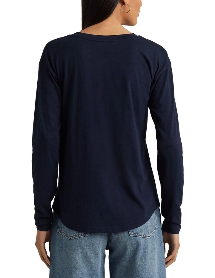 Beaded-Logo Jersey Long-Sleeve Tee in Blue image 2