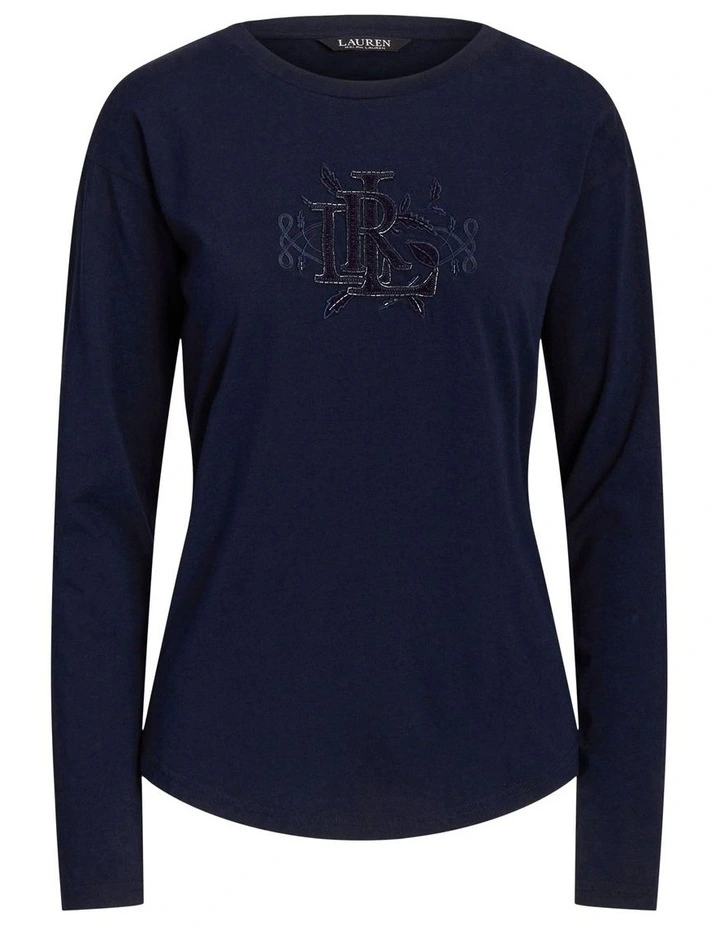 Beaded-Logo Jersey Long-Sleeve Tee in Blue image 4