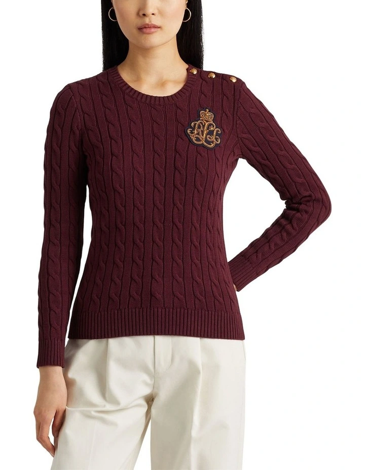 Bullion Cable-Knit Cotton Sweater in Red image 1