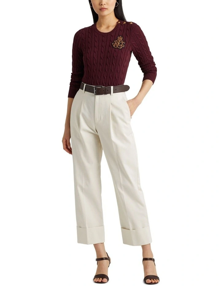 Bullion Cable-Knit Cotton Sweater in Red image 3