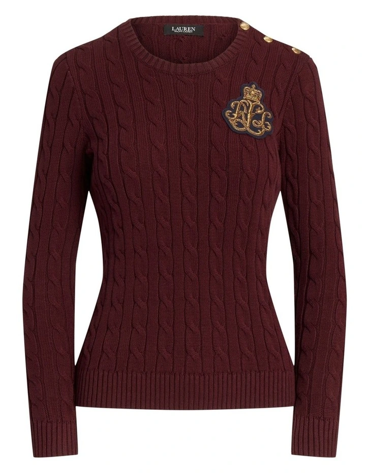 Bullion Cable-Knit Cotton Sweater in Red image 4