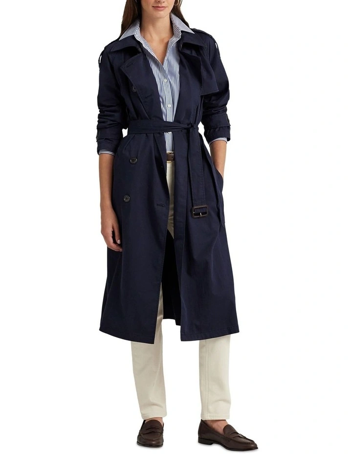Double-Breasted Twill Trench Coat in Navy image 3
