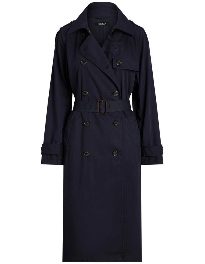 Double-Breasted Twill Trench Coat in Navy image 4