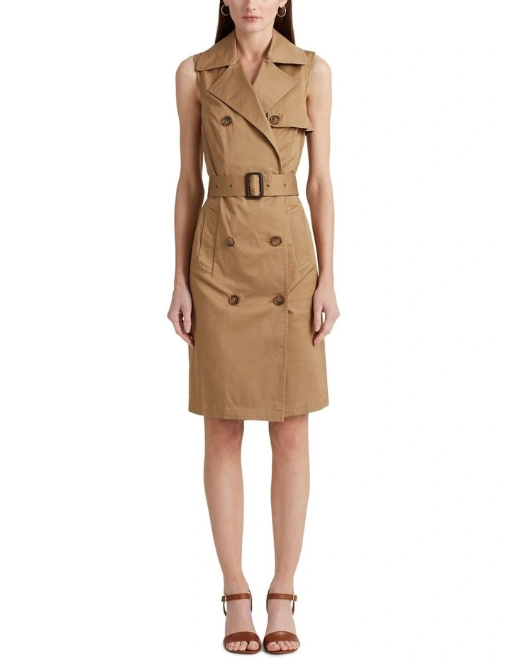 Micro-Sanded Twill Sleeveless Dress in Brown image 3