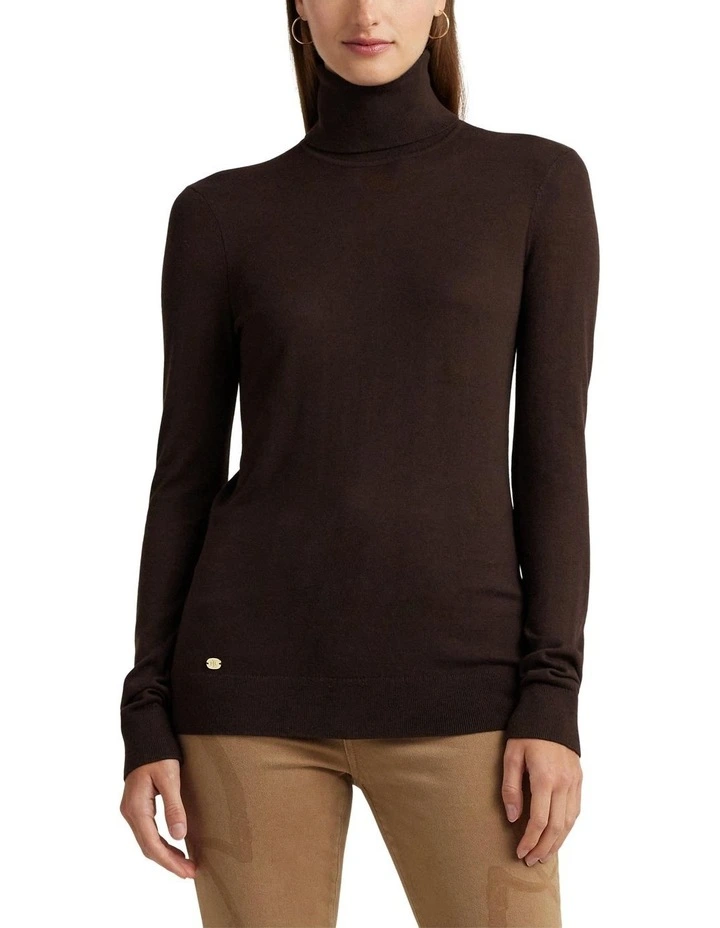 Silk-Blend Turtleneck Sweat Top in Brown image 1