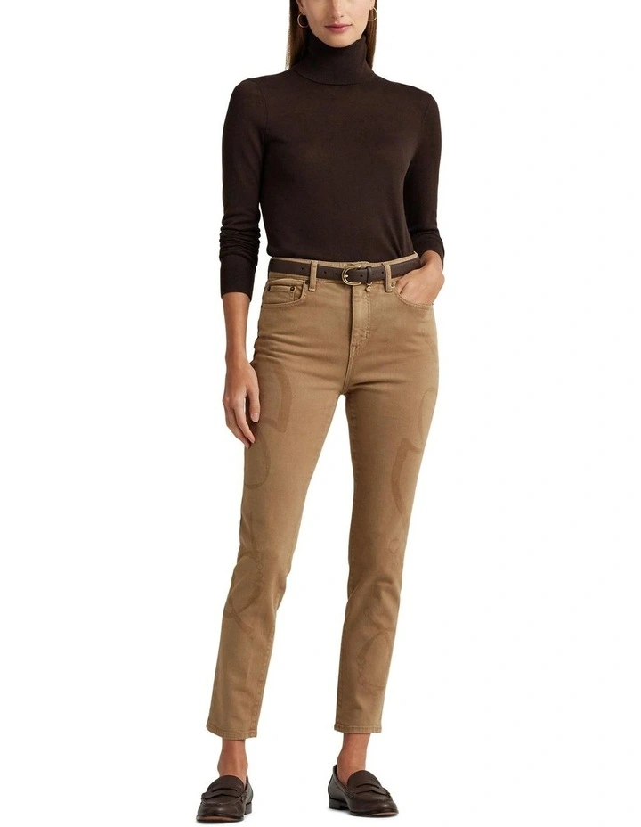 Silk-Blend Turtleneck Sweat Top in Brown image 3