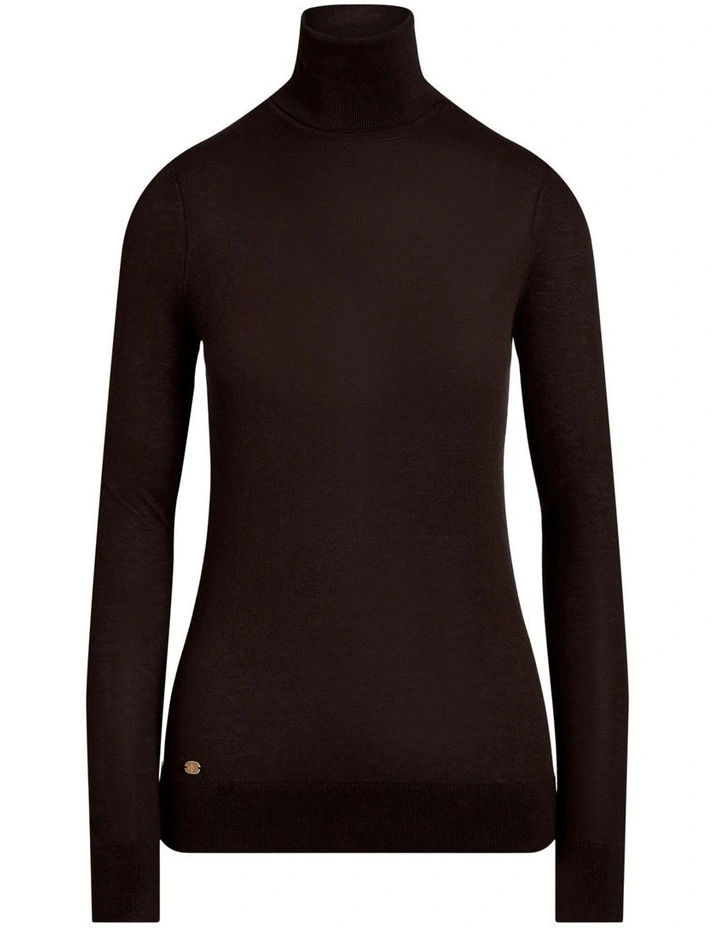 Silk-Blend Turtleneck Sweat Top in Brown image 4