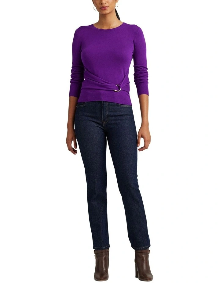 Twist-Front Cotton-Blend Sweater in Purple image 3