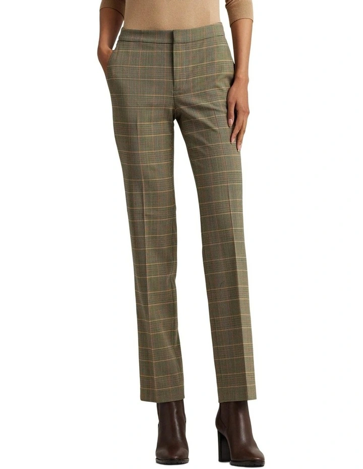 Checked Plaid Twill Straight-Leg Pant in Brown image 1