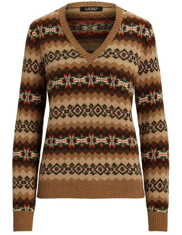 Fair Isle Wool-Blend V-Neck Sweater in Assorted image 3