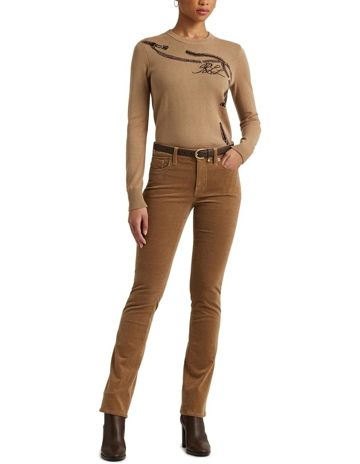Belting-Motif Cotton-Blend Sweater in Beige image 1