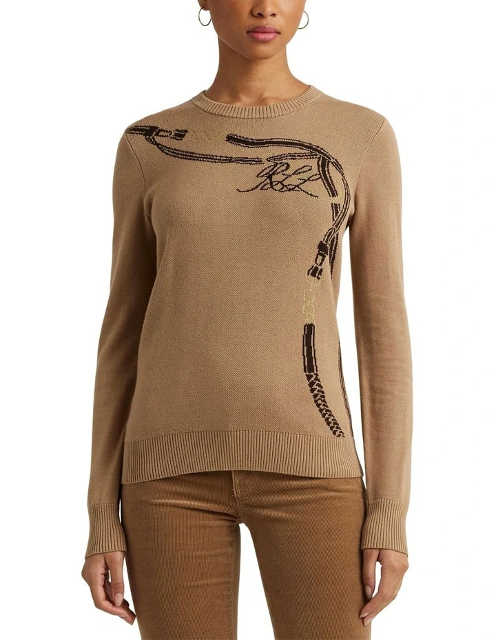 Belting-Motif Cotton-Blend Sweater in Beige image 2