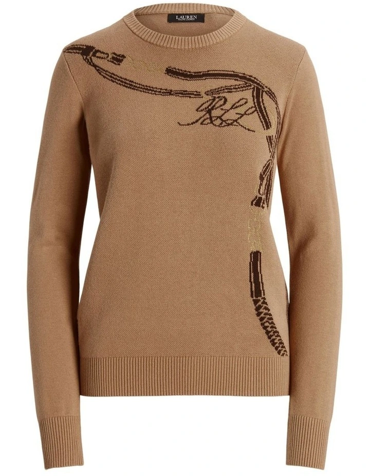 Belting-Motif Cotton-Blend Sweater in Beige image 3