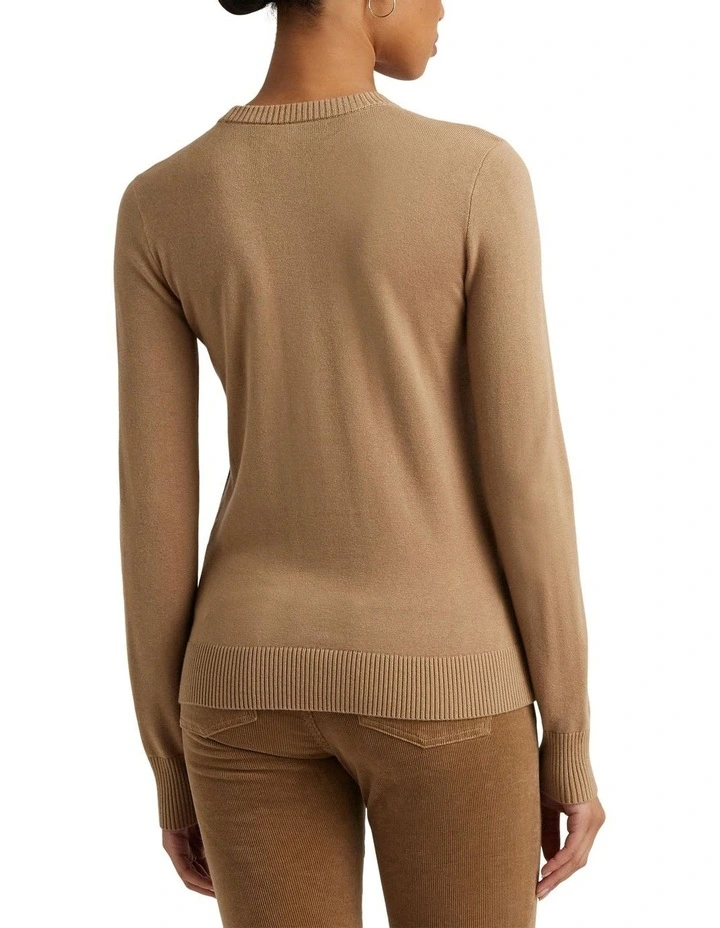 Belting-Motif Cotton-Blend Sweater in Beige image 4
