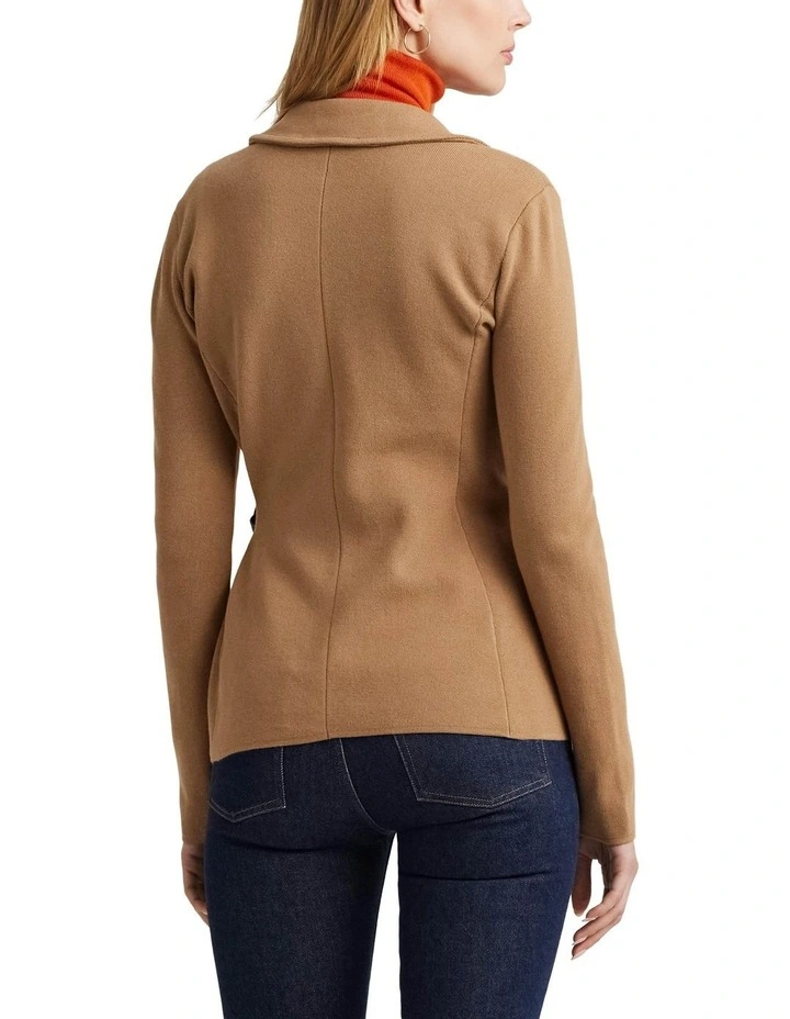Leather-Trim Cotton-Blend Blazer in Beige image 2