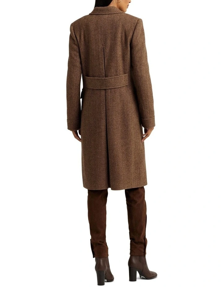 Double-Breasted Herringbone Coat in Brown image 2