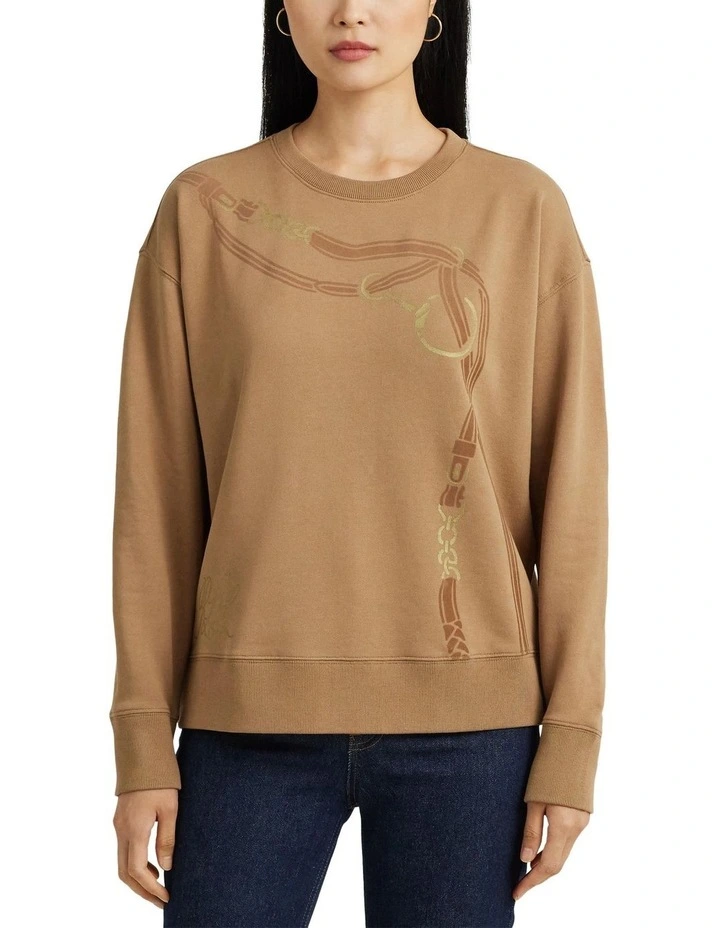 Belting-Print French Terry Pullover in Beige image 1