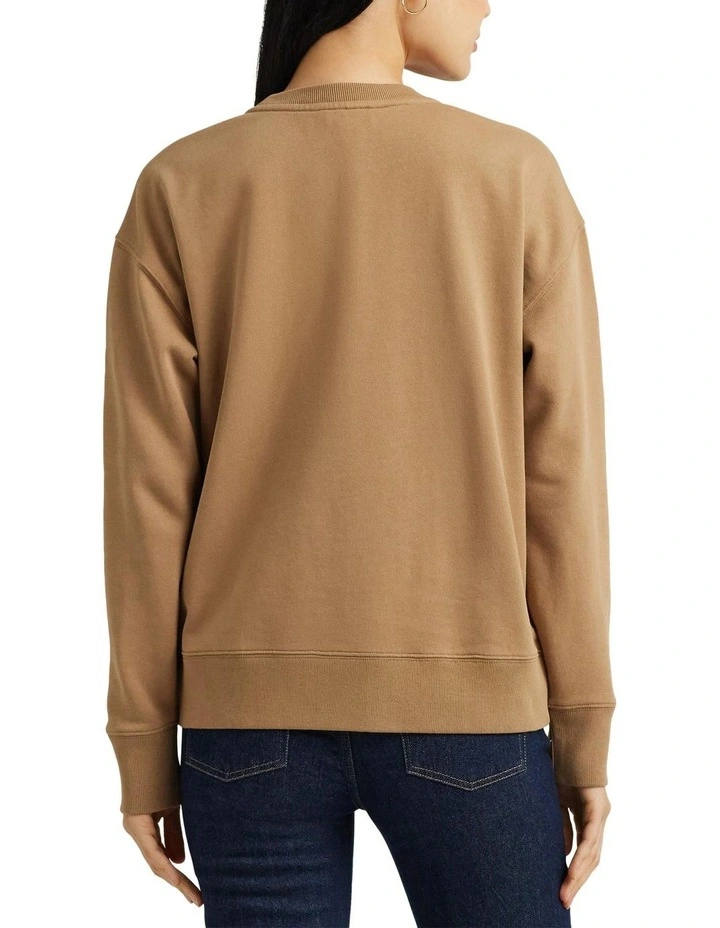 Belting-Print French Terry Pullover in Beige image 2