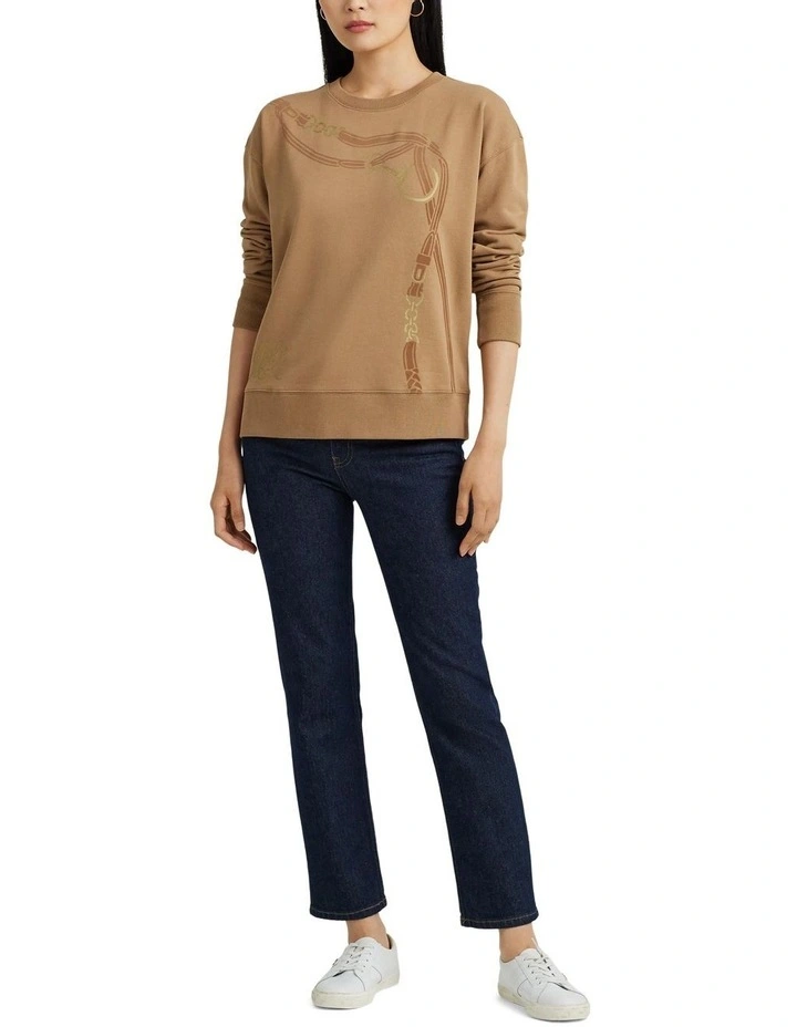 Belting-Print French Terry Pullover in Beige image 3