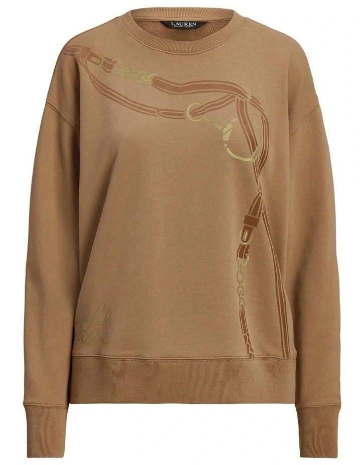 Belting-Print French Terry Pullover in Beige image 4