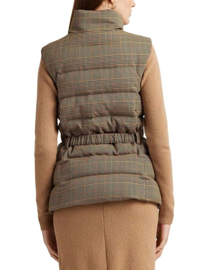 Glen Plaid Quilted Tweed Down Vest in Brown image 2