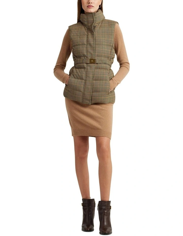 Glen Plaid Quilted Tweed Down Vest in Brown image 3