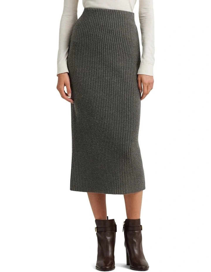 Cotton Knit Pencil Skirt in Grey image 1