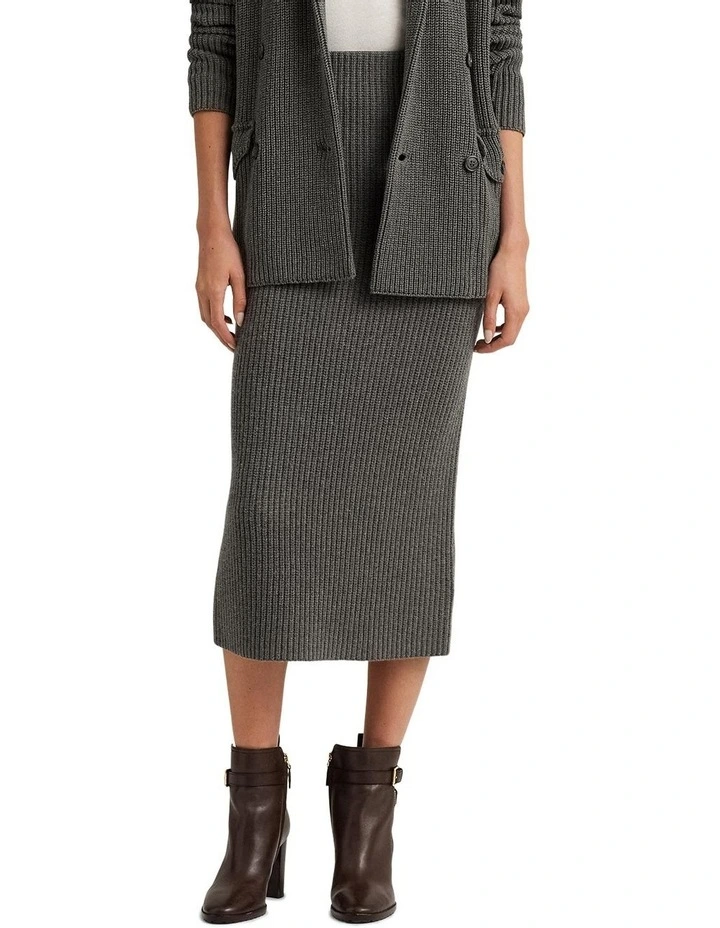 Cotton Knit Pencil Skirt in Grey image 3