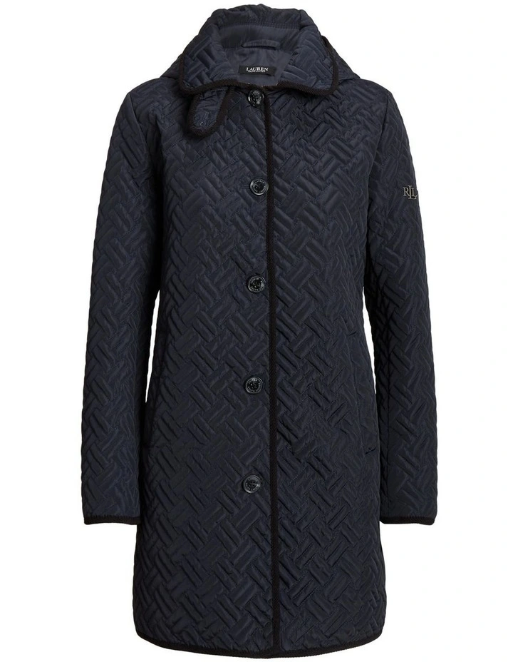 Corduroy-Trim Quilted Hooded Coat in Navy image 4