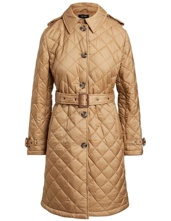 Diamond-Quilted Trench Coat in Beige image 1
