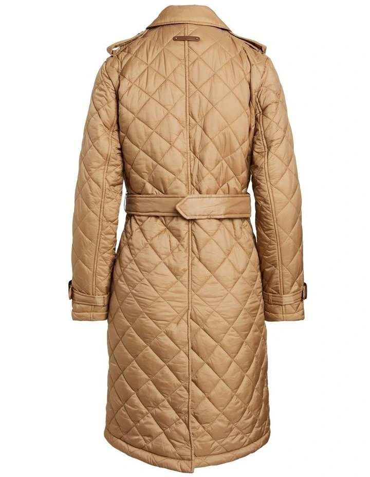 Diamond-Quilted Trench Coat in Beige image 2