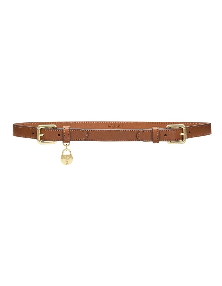 Leather Double-Buckle Skinny Belt in Brown image 1