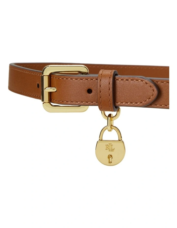 Leather Double-Buckle Skinny Belt in Brown image 2