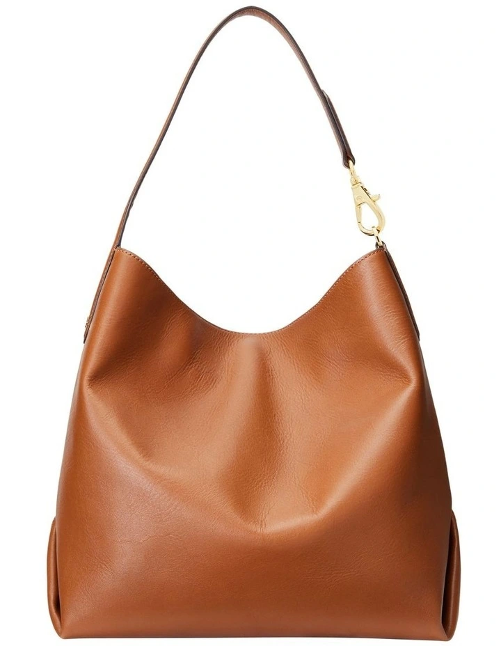 Leather Large Kassie Shoulder Bag in Brown image 3
