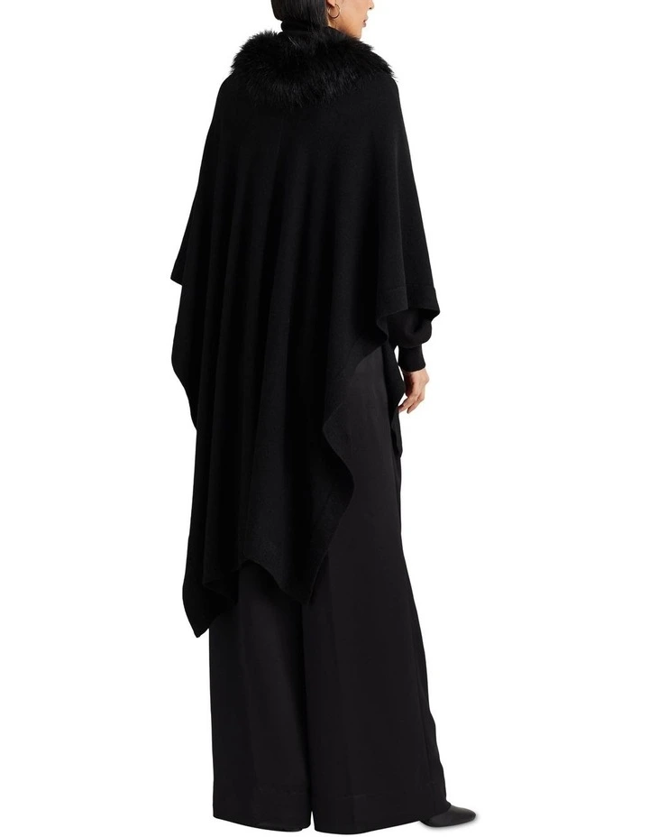 Faux-Fur-Trim Ruana in Black image 2