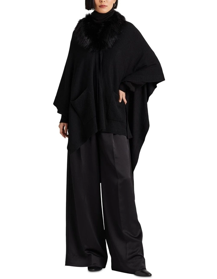 Faux-Fur-Trim Ruana in Black image 3