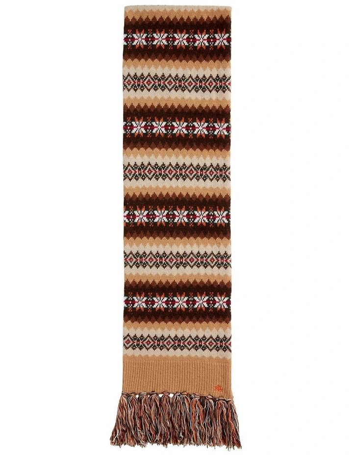 Fair Isle Fringe-Trim Wool-Blend Scarf in Brown image 2