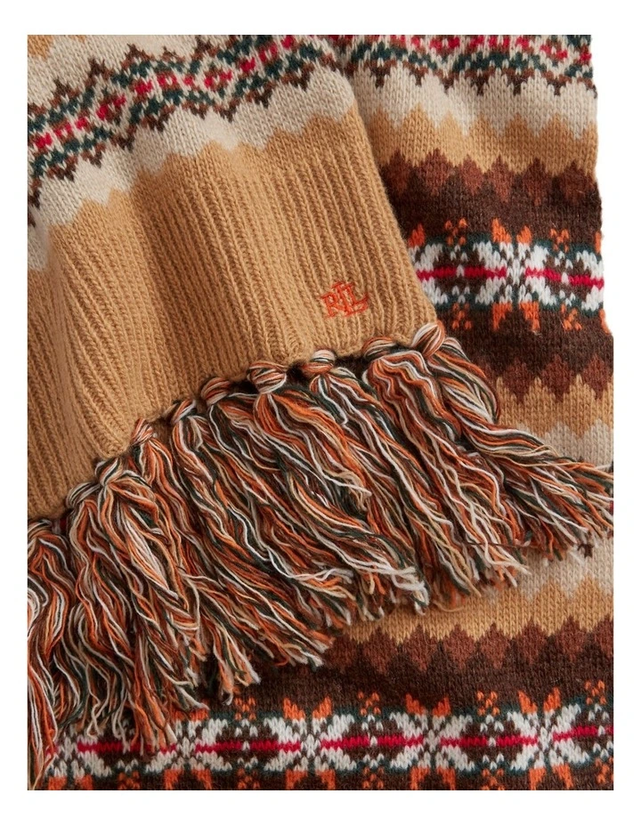 Fair Isle Fringe-Trim Wool-Blend Scarf in Brown image 3