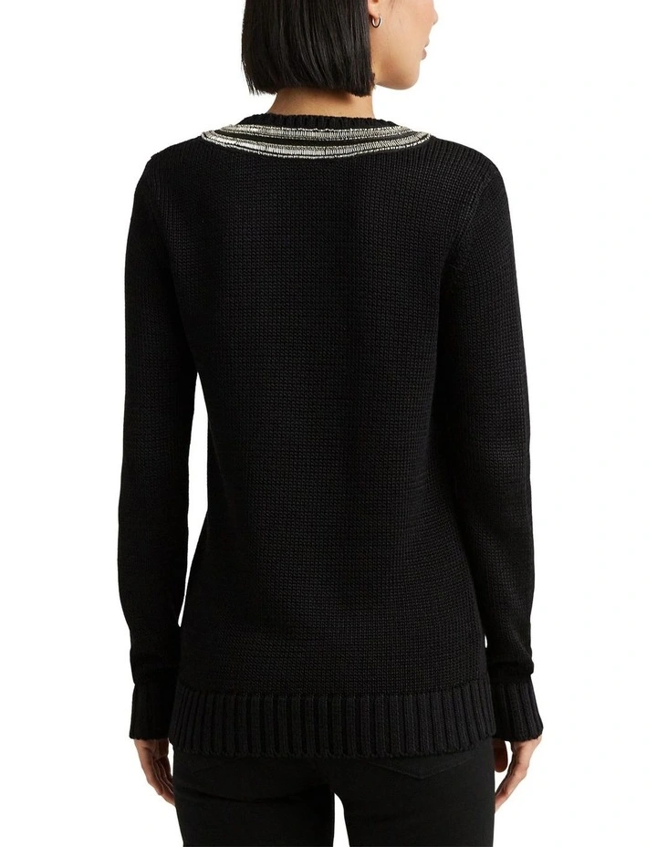Beaded Cotton-Blend Cricket Sweater in Black image 2
