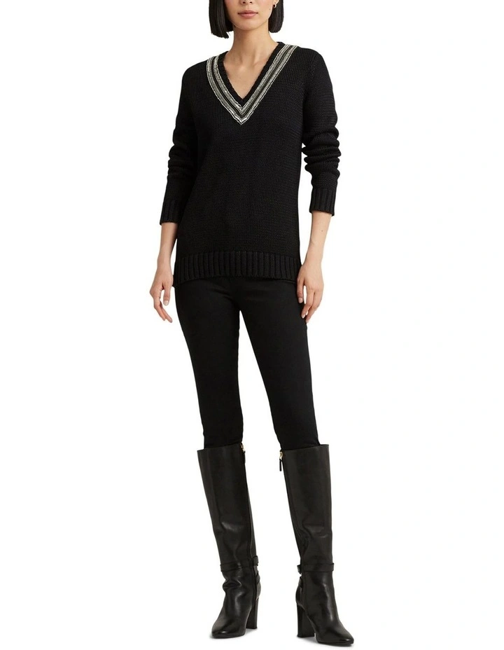 Beaded Cotton-Blend Cricket Sweater in Black image 3