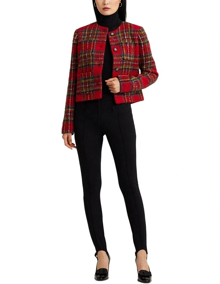 Plaid Mohair Cropped Jacket in Red image 3