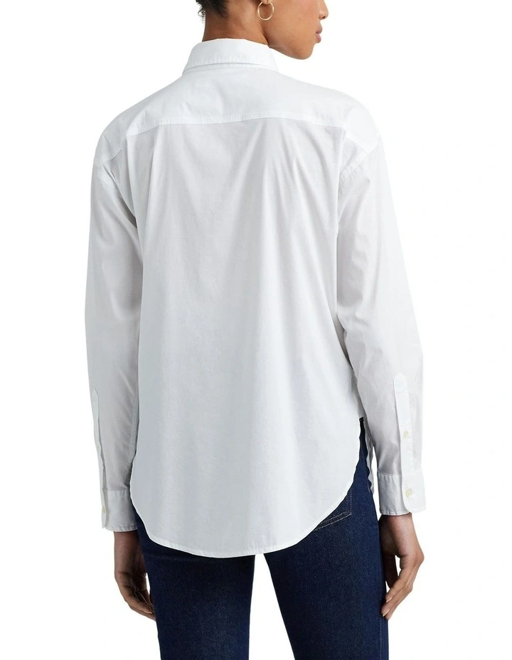 Beaded-Crest Stretch-Cotton Blend Shirt in White image 2