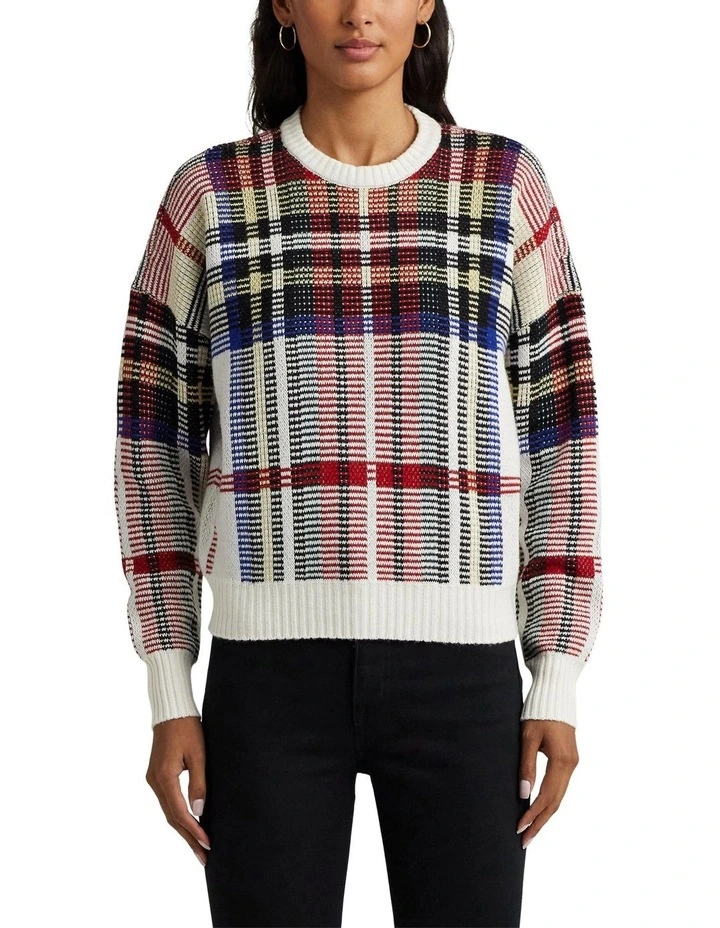 Checked Plaid Wool-Blend Sweater in Multi image 1