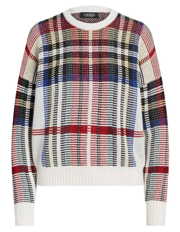 Checked Plaid Wool-Blend Sweater in Multi image 4