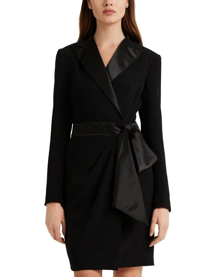 Crepe Long-Sleeve Cocktail Dress in Black image 1