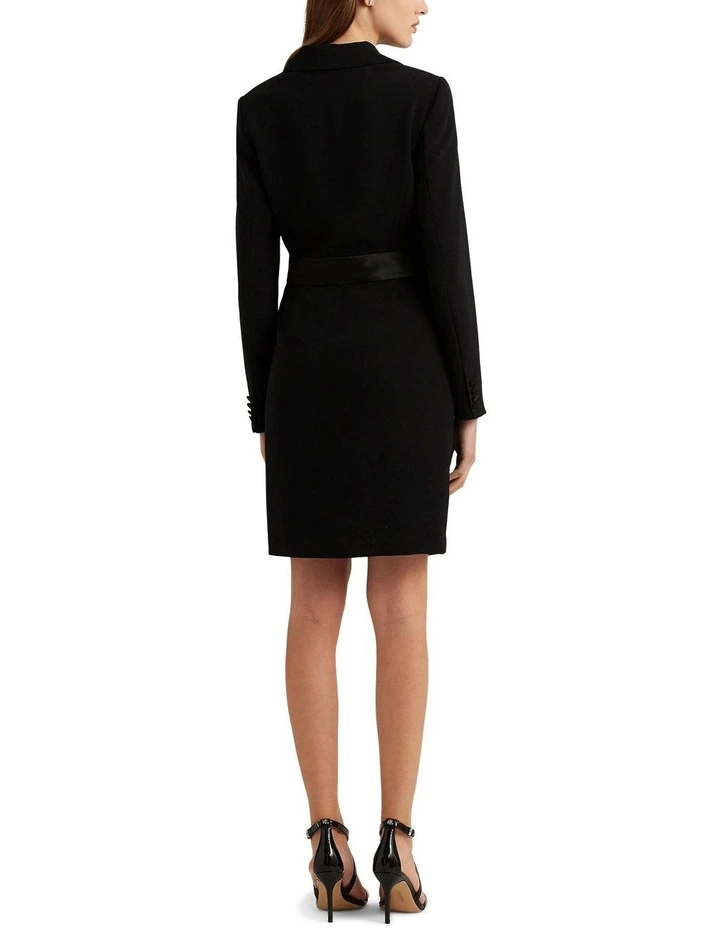 Crepe Long-Sleeve Cocktail Dress in Black image 2