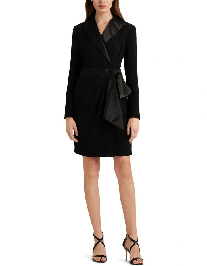 Crepe Long-Sleeve Cocktail Dress in Black image 3