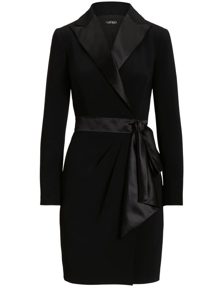 Crepe Long-Sleeve Cocktail Dress in Black image 4