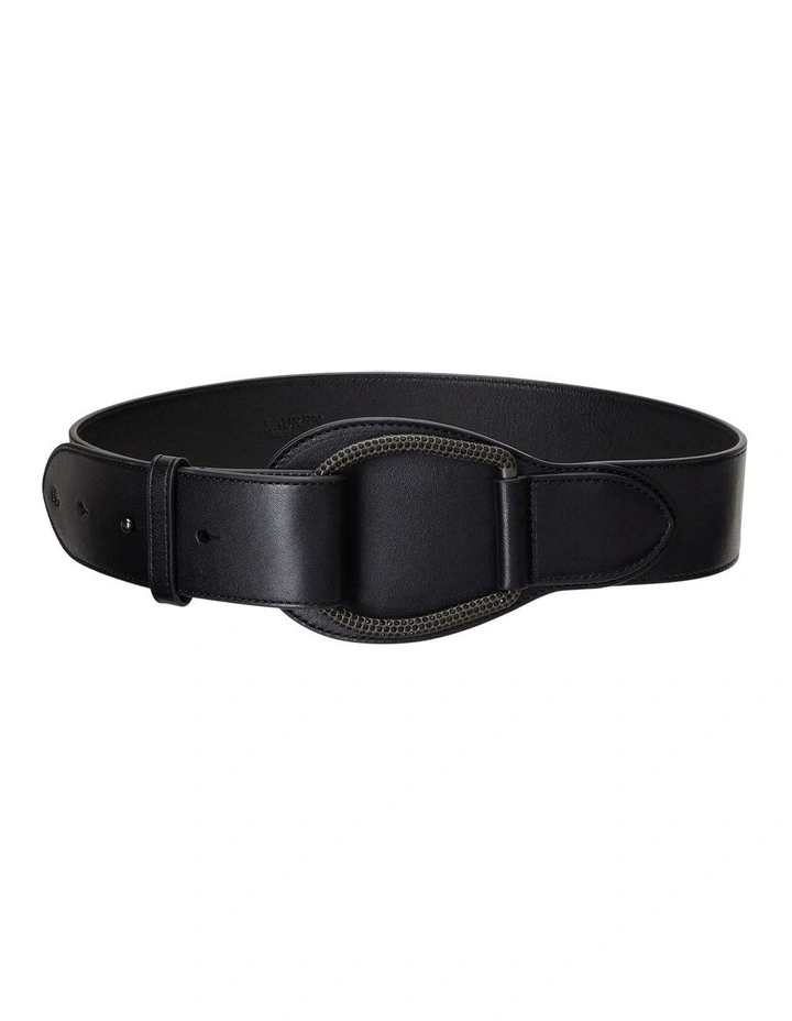 Leather Wide Embellished D-Ring Belt in Black image 1
