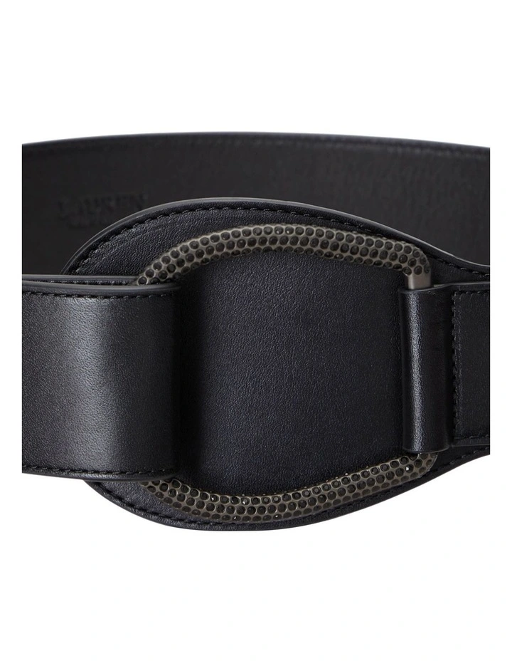 Leather Wide Embellished D-Ring Belt in Black image 2